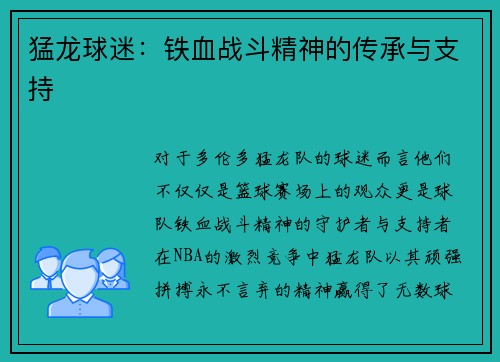 猛龙球迷：铁血战斗精神的传承与支持